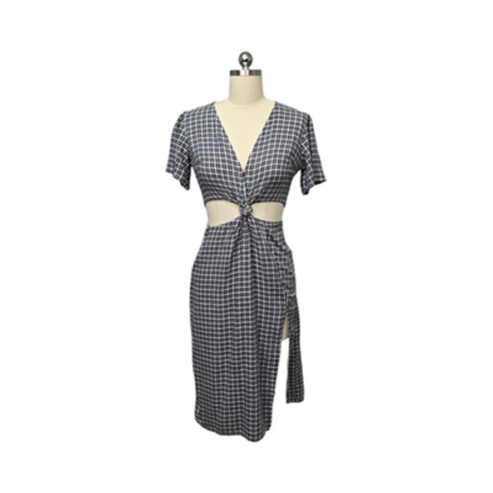 Abercrombie & Fitch Dress Womens‎ XS Petite Black Gingham Cutout Knot Front